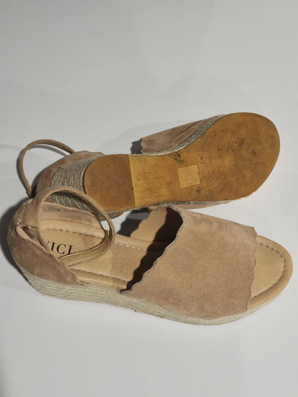 VICI Tan Suede Espadrille Wedge Sandals - Women's Size 10